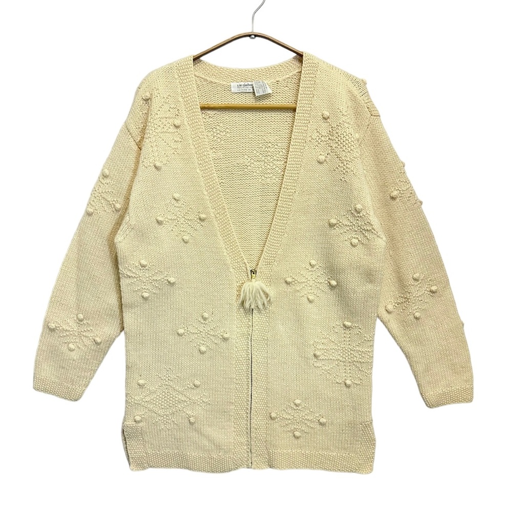 Liz Clairborne Hand Knitted Womens Sweater Cardigan 100% Worsted Wool Petite